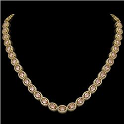 31.96 ctw Morganite & Diamond Micro Pave Halo Necklace 10k Yellow Gold