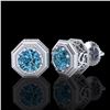 Image 2 : 1.07 ctw Fancy Intense Blue Diamond Art Deco Earrings 18k White Gold