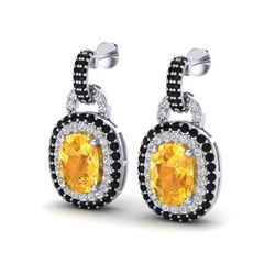 5 ctw Citrine With Black & Micro Diamond EARRINING 14k White Gold