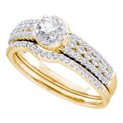 14kt Yellow Gold Round Diamond Bridal Wedding Engagement Ring Band Set 3/4 Cttw
