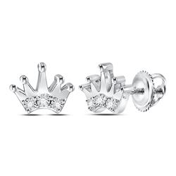 Sterling Silver Unisex Round Diamond Crown Stud Earrings 1/20 Cttw