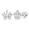 Image 1 : Sterling Silver Unisex Round Diamond Crown Stud Earrings 1/20 Cttw