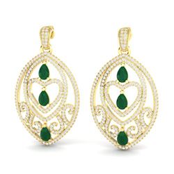 7 ctw Emerald & Micro Pave VS/SI Diamond Heart Earrings 18k Yellow Gold