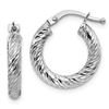 Image 1 : 14k White Gold Diamond-cut Round Hoop Earrings - 10 mm
