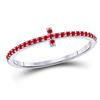 Image 1 : 10kt White Gold Round Ruby Cross Stackable Band Ring 1/6 Cttw