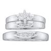 Image 1 : 10kt White Gold His & Hers Round Diamond Cluster Matching Bridal Wedding Ring Band Set 1/12 Cttw
