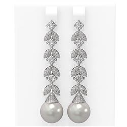 3.32 ctw Diamond & Pearl Earrings 18K White Gold