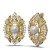 Image 2 : 3 ctw Diamond & Pearl Earrings 18K Yellow Gold