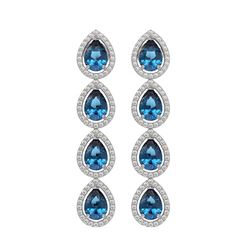 7.81 ctw London Topaz & Diamond Micro Pave Halo Earrings 10k White Gold