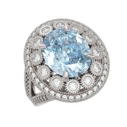 6.96 ctw Certified Aquamarine & Diamond Victorian Ring 14K White Gold