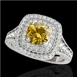 2 ctw Certified SI/I Fancy Intense Yellow Diamond Halo Ring 10k White Gold