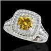Image 1 : 2 ctw Certified SI/I Fancy Intense Yellow Diamond Halo Ring 10k White Gold