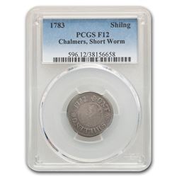 1783 Chalmers Shilling Short Worm Colonial Fine-12 PCGS