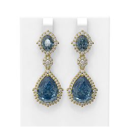 28.16 ctw Blue Topaz & Diamond Earrings 18K Yellow Gold