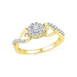 10kt Yellow Gold Round Diamond Cluster Heart Promise Bridal Ring 1/6 Cttw