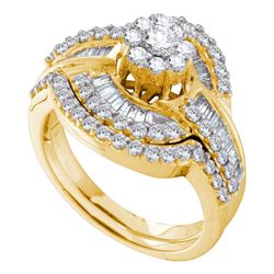 14kt Yellow Gold Round Diamond Bridal Wedding Engagement Ring Band Set 1-1/5 Cttw