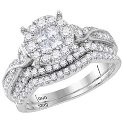 14kt White Gold Princess Round Diamond Bridal Wedding Engagement Ring Band Set 1.00 Cttw