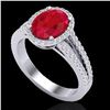 Image 2 : 3 ctw Ruby & Micro Pave VS/SI Diamond Halo Ring 18k White Gold