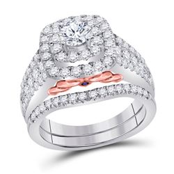 14kt Two-tone Gold Round Diamond Bridal Wedding Engagement Ring Band Set 1-1/2 Cttw
