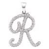 Image 1 : 10kt White Gold Round Diamond Cursive Letter R Pendant 1/5 Cttw