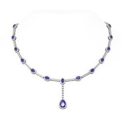 16.36 ctw Sapphire & Diamond Necklace 18K White Gold