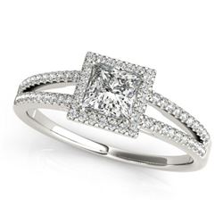 0.85 ctw Certified VS/SI Princess Diamond Halo Ring 18k White Gold