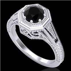 0.84 ctw Fancy Black Diamond Engagment Art Deco Ring 18k White Gold