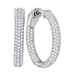 14kt White Gold Round Pave-set Diamond Hoop Earrings 1-1/5 Cttw