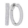 Image 1 : 14kt White Gold Round Pave-set Diamond Hoop Earrings 1-1/5 Cttw