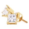 Image 1 : 14kt Yellow Gold Unisex Princess Diamond Solitaire Stud Earrings 1/2 Cttw