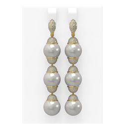 3 ctw Diamond & Pearl Earrings 18K Yellow Gold