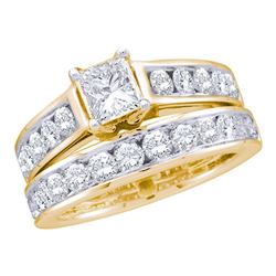 14kt Yellow Gold Princess Diamond Bridal Wedding Engagement Ring Band Set 2.00 Cttw