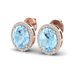 5.50 ctw Aquamarine & Micro VS/SI Diamond Halo Earrings 14k Rose Gold