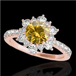 2 ctw Certified SI/I Fancy Intense Yellow Diamond Halo Ring 10k Rose Gold