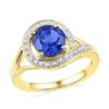 Image 1 : 10kt Yellow Gold Round Lab-Created Blue Sapphire Solitaire Diamond Ring 1-7/8 Cttw