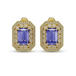 11.25 ctw Tanzanite & Diamond Victorian Earrings 14K Yellow Gold