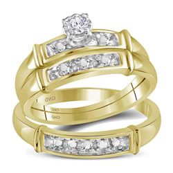 10kt Yellow Gold His & Hers Round Diamond Solitaire Matching Bridal Wedding Ring Band Set 1/10 Cttw