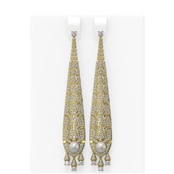 3.29 ctw Diamond & Pearl Earrings 18K Yellow Gold