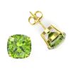 Image 2 : 12 ctw Cushion Cut Peridot Designer Stud Earrings 18k Yellow Gold