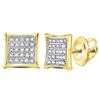 Image 1 : 10kt Yellow Gold Round Diamond Square Kite Cluster Earrings 1/6 Cttw
