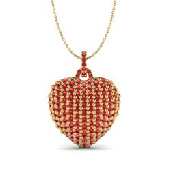 5 ctw Micro Pave RED Sapphire Designer Heart Necklace 10k Yellow Gold