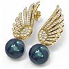 Image 3 : 2.16 ctw Diamond & Pearl Earrings 18K Yellow Gold