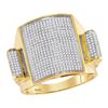 Image 1 : 10kt Yellow Gold Mens Round Pave-set Diamond Rectangle Dome Cluster Ring 3/4 Cttw
