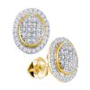 Image 1 : 10kt Yellow Gold Round Diamond Oval Frame Cluster Earrings 1/4 Cttw