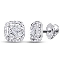14kt White Gold Princess Diamond Cushion Cluster Earrings 1/2 Cttw