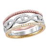 Image 1 : 10kt Tri-Tone Gold Round Diamond Stackable Rope Band Ring 3-Piece Set 1/3 Cttw