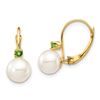Image 2 : 14k Yellow Gold White Pearl Peridot Leverback Earrings - 7-7.5 mm