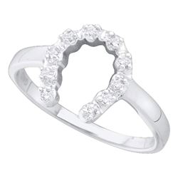 14kt White Gold Round Diamond Simple Lucky Horseshoe Ring 1/20 Cttw