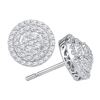 Image 1 : 10kt White Gold Round Diamond Concentric Circle Layered Cluster Earrings 3/4 Cttw