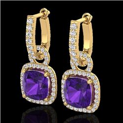 7 ctw Amethyst & Micro Pave VS/SI Diamond Earrings 18k Yellow Gold